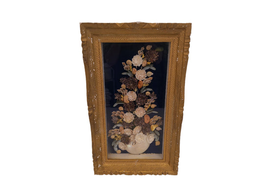 Art Antique Victorian Design Flower Mourning Display  Shadow Box Gold Frame