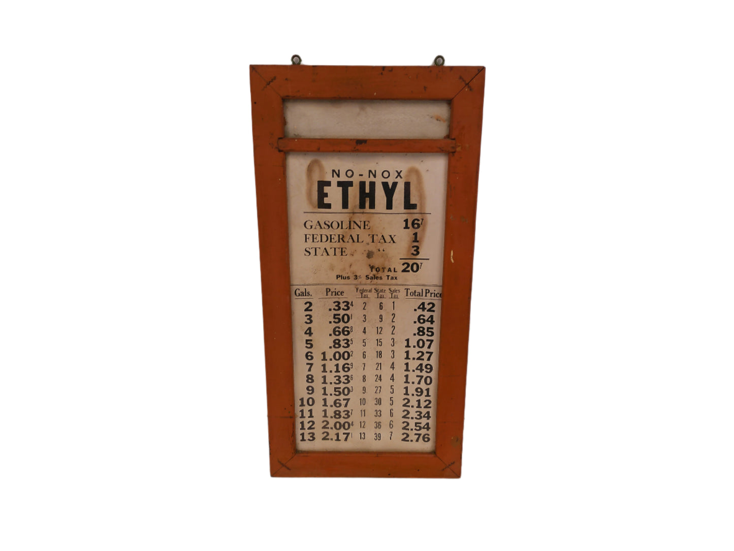 Art  Antique 1900s Service Gasoline Gas Ethyl  Station Visible Gas Pump Price  sign