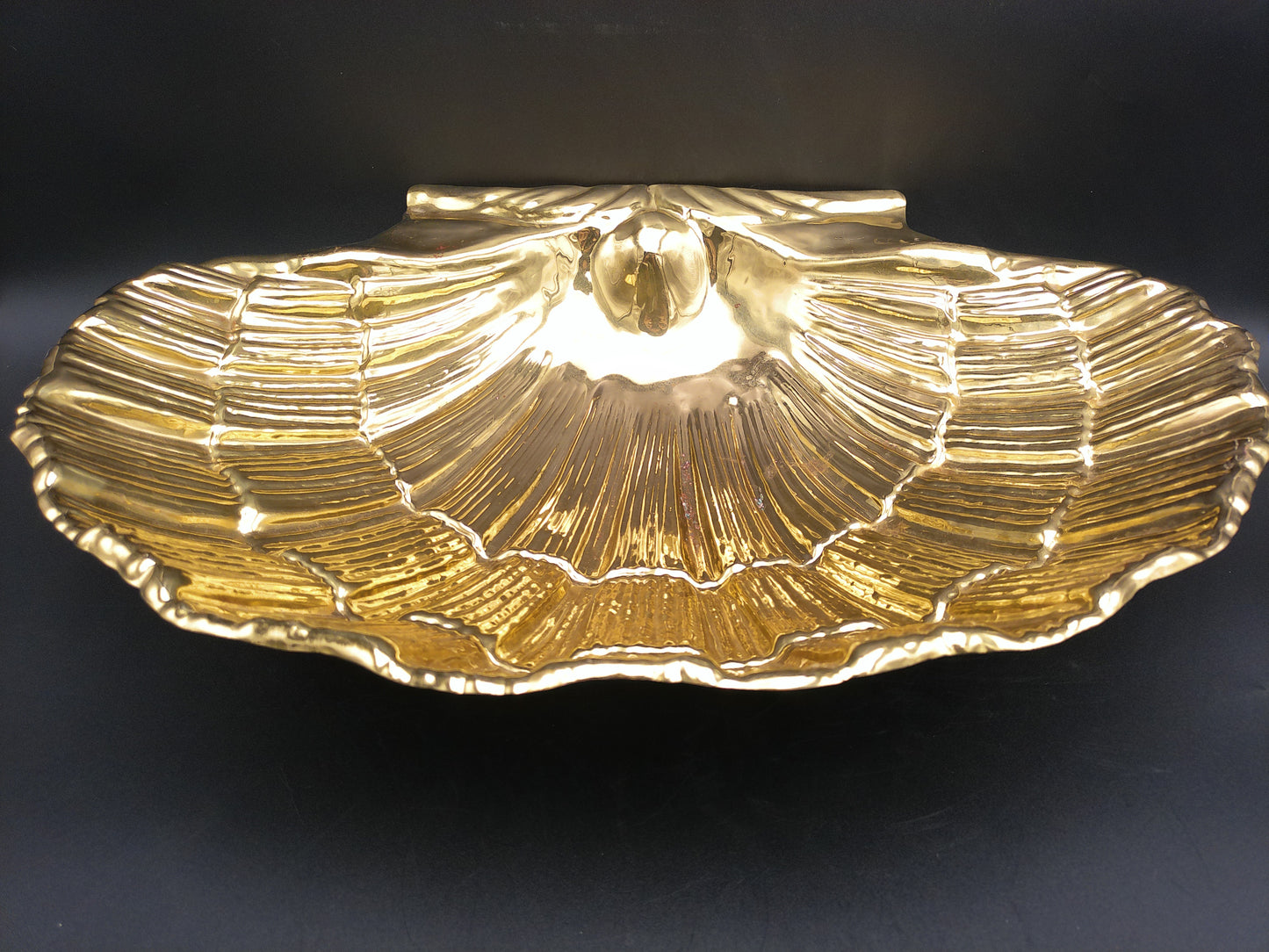 Valenti Silver Gold Colored Plate 20th Century Large Brass Shell Made in Spain, Marked