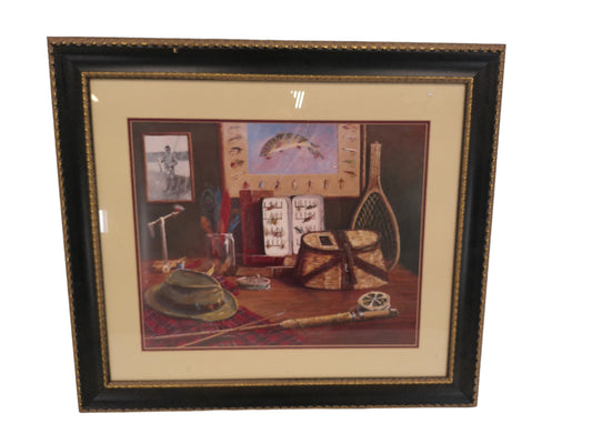 Art by Donald Lewis "The Angler"  Lithograph Wood Framed