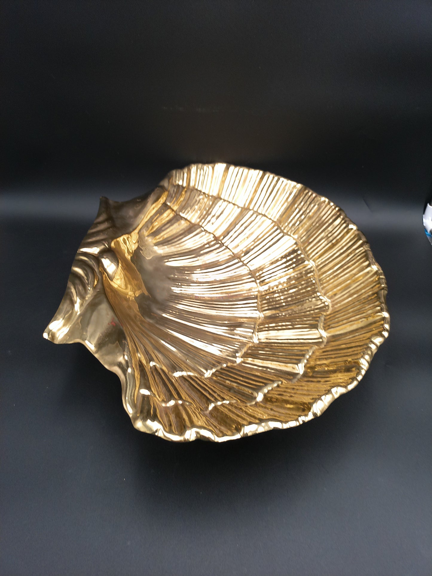 Valenti Silver Gold Colored Plate 20th Century Large Brass Shell Made in Spain, Marked