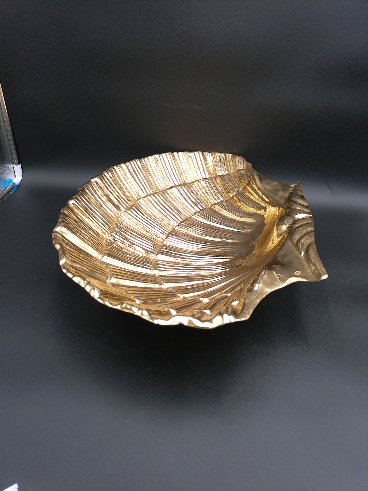 Valenti Silver Gold Colored Plate 20th Century Large Brass Shell Made in Spain, Marked