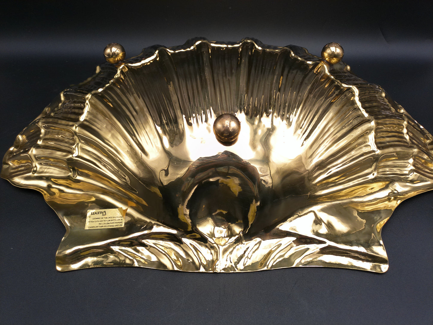 Valenti Silver Gold Colored Plate 20th Century Large Brass Shell Made in Spain, Marked