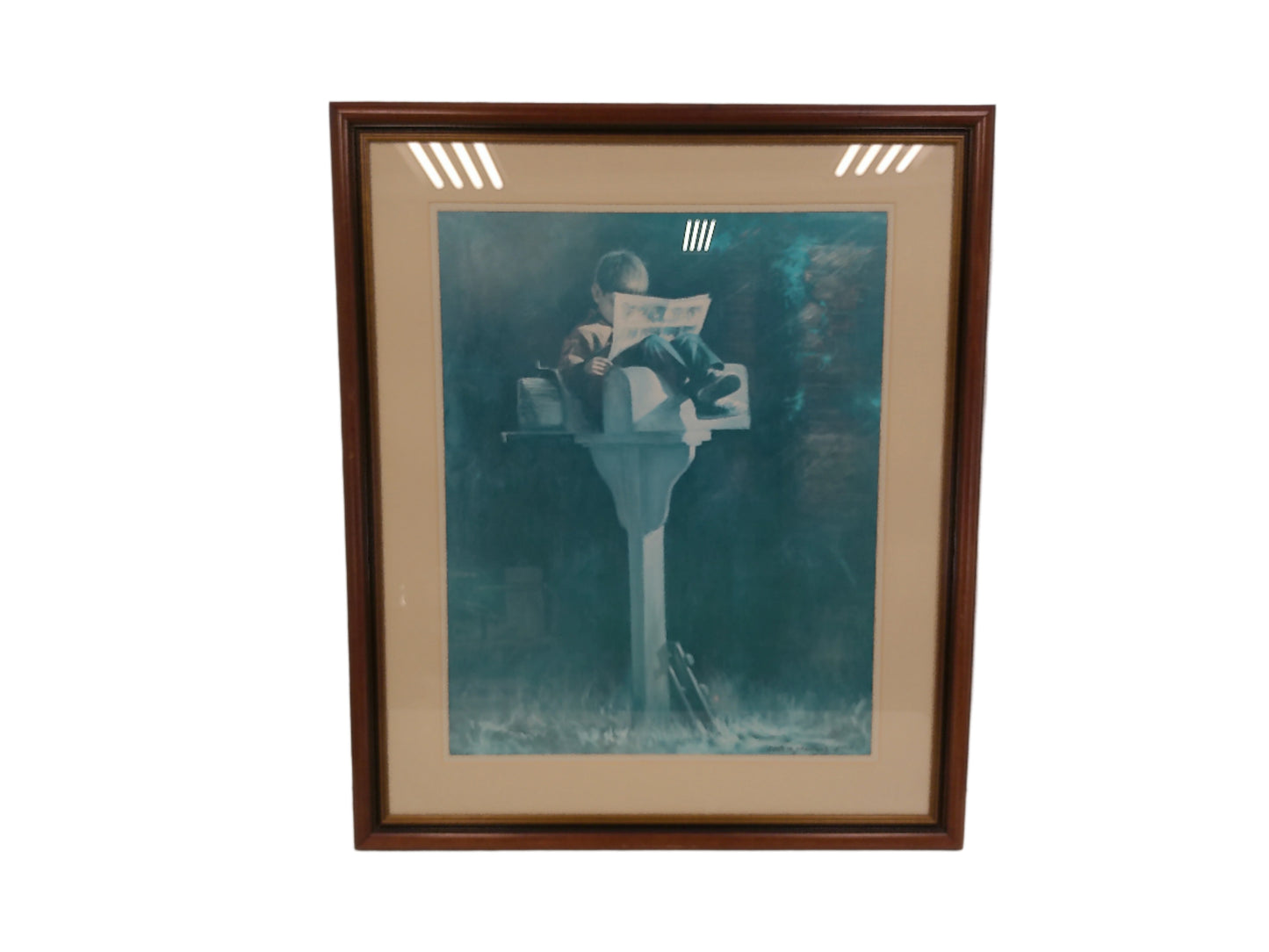 Art Boy on Mailbox Reading Paper print signed