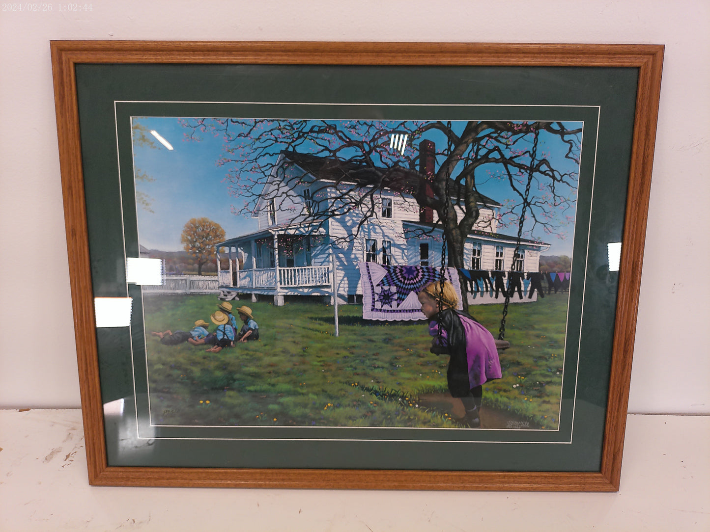 Art Print Signed Country House with Children outside JG McGill