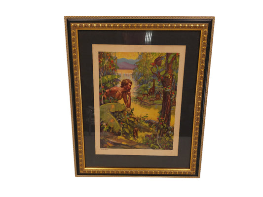 Art Print Garden of Eden with Animals Beautiful Frame Vintage