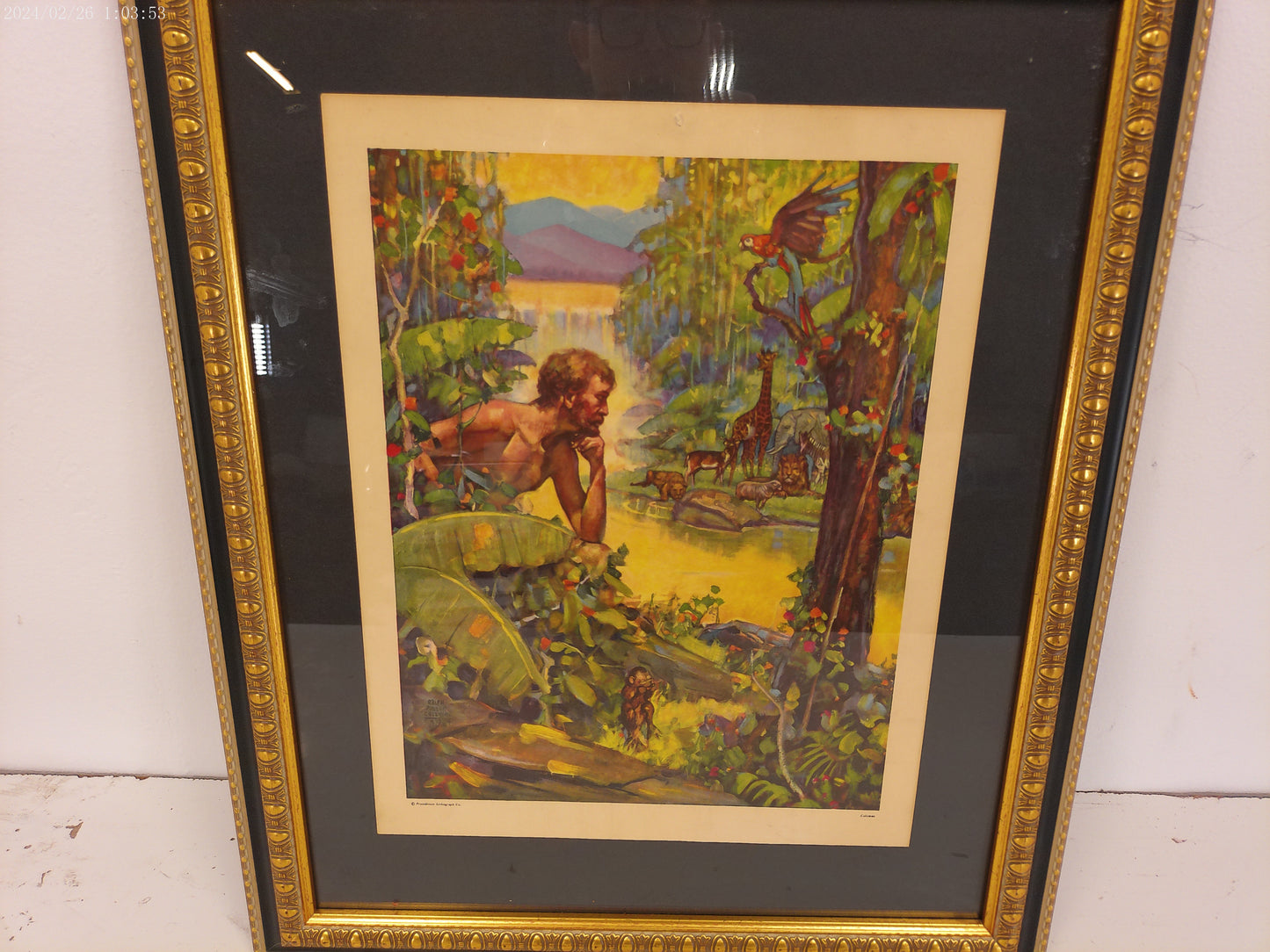 Art Print Garden of Eden with Animals Beautiful Frame Vintage