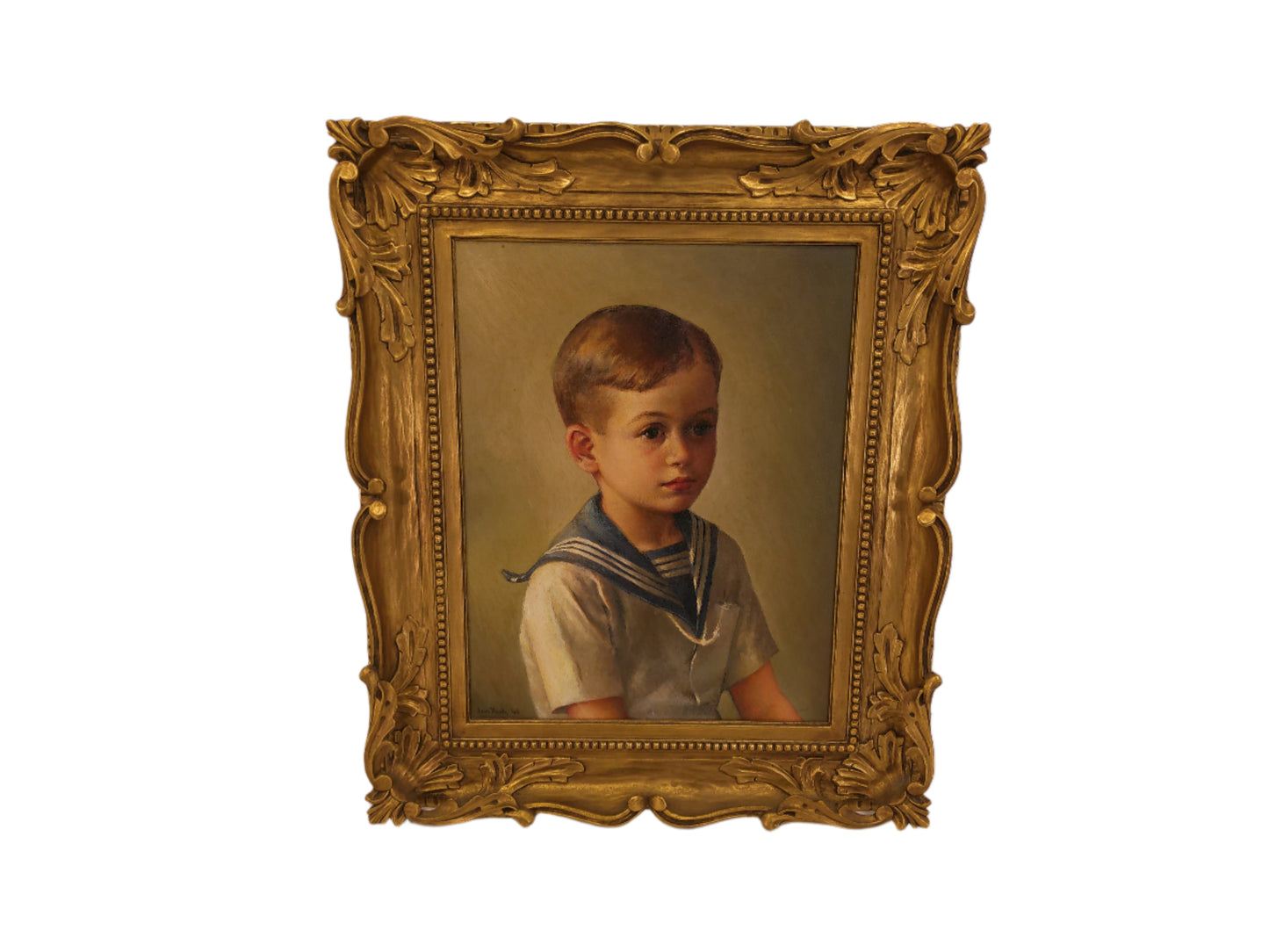 Art Antique Oil Painting Boy in a Sailor Suit Signed by Artist Jan Neely 48'