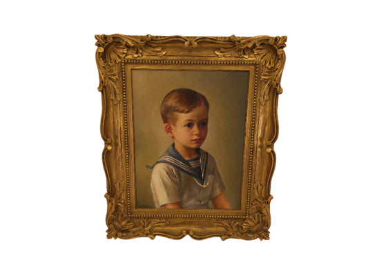 Art Antique Oil Painting Boy in a Sailor Suit Signed by Artist Jan Neely 48'