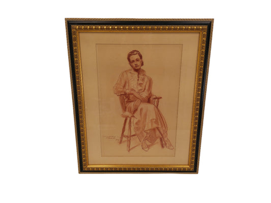 Art Pastel Portrait Elegant Lady in Chair by Russell Au Werter II