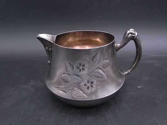 Victorian Silver plate Creamer Pitcher Floral Etched Triple Plate Early 1900s