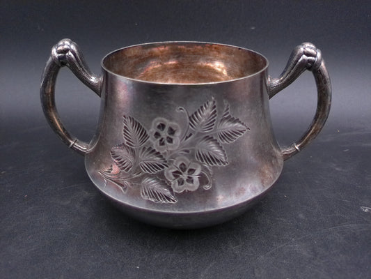 Victorian Silver plate Sugar Bowl Floral Etched Triple Plate Early 1900s
