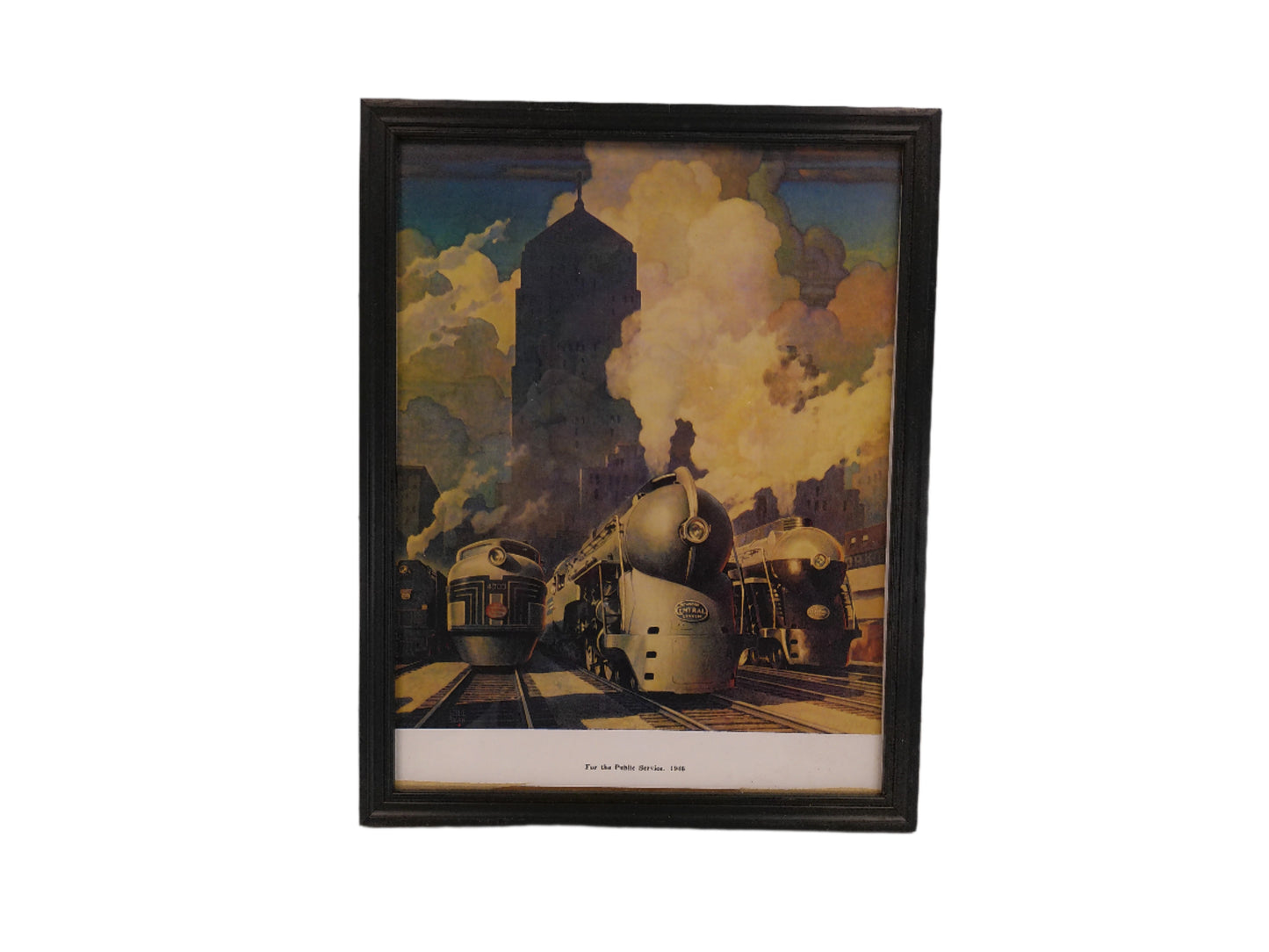 Art Lot of 2 Framed prints with Glass Locomotive Trains one New York 1946 print