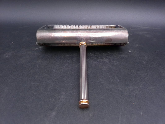 French Vintage Silver Plated Table Crumb Brush Sweeper Gold Tip Handle