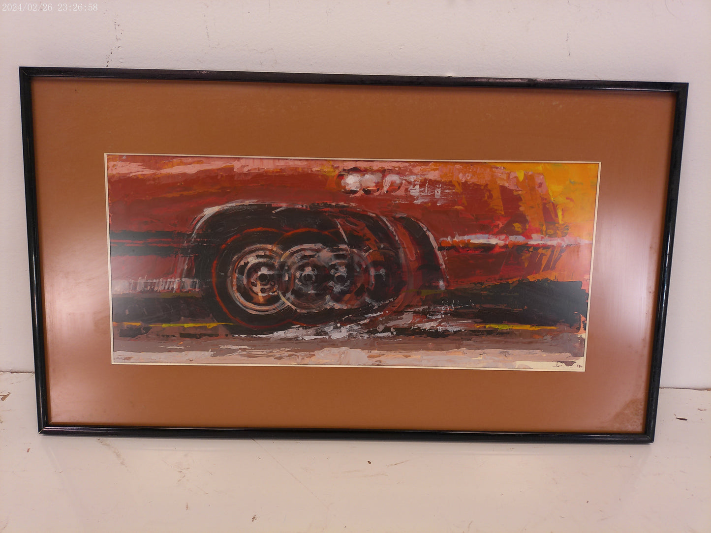 Art Automotive abstract race Car Painting Print framed in Metal with Glass
