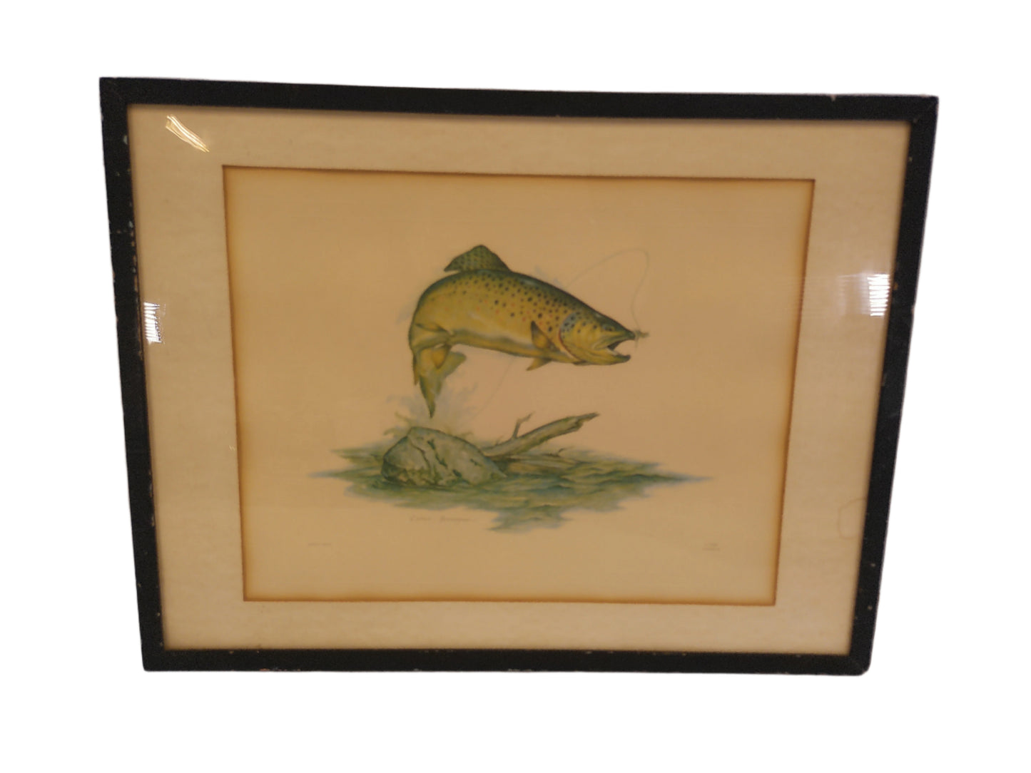 Art Clark Bronson Utah Wildlife Artist Framed Matted Print Trout 1969 Print