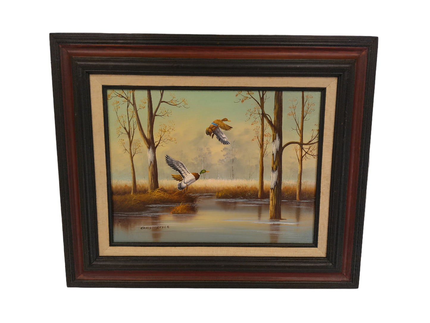Art Ducks in Flight Oil Painting Wood Framed by Chris Royce