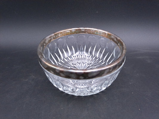 Petite Crystal Bowl with Aged Patina Silver Plated Rim