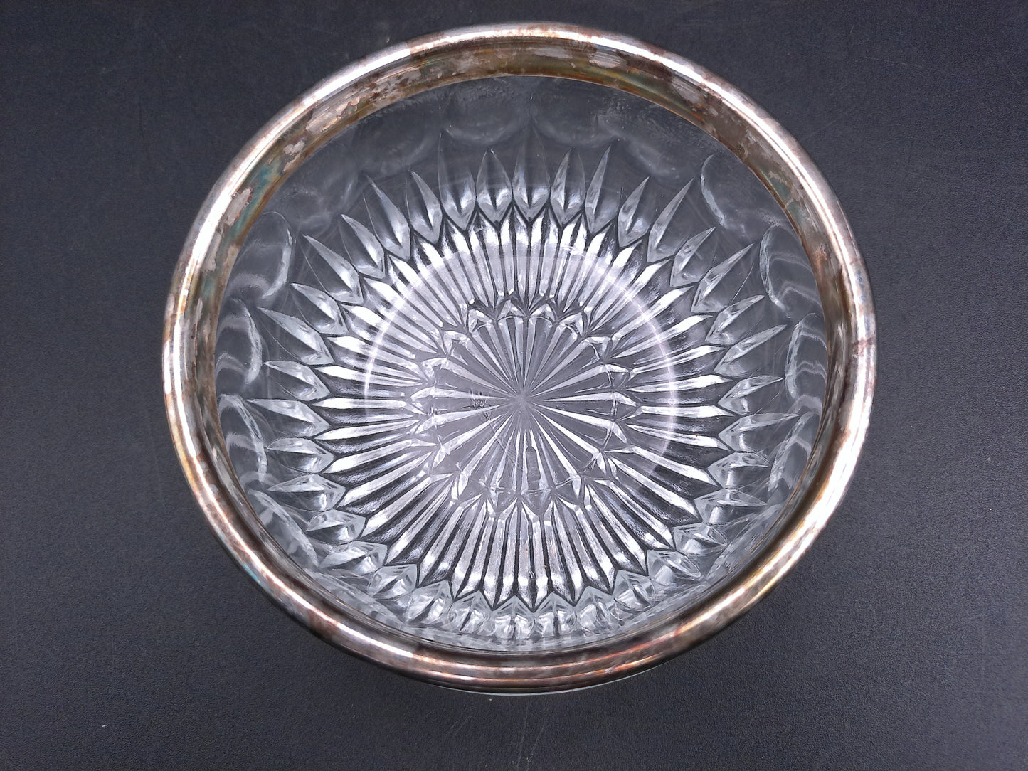 Petite Crystal Bowl with Aged Patina Silver Plated Rim