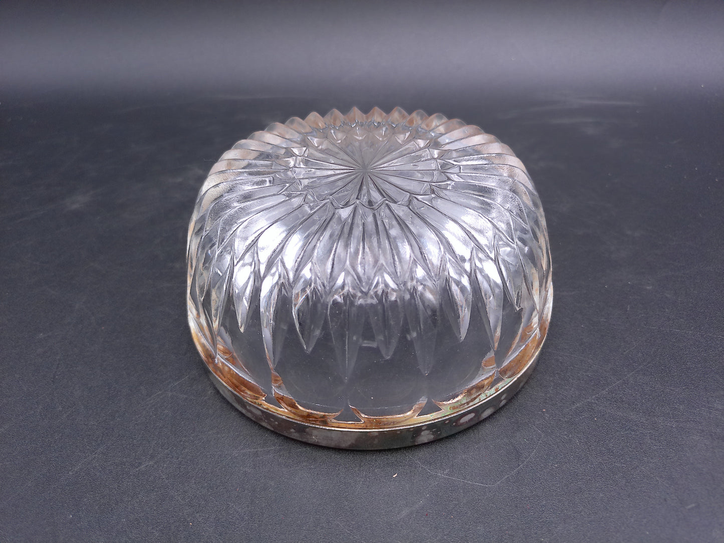 Petite Crystal Bowl with Aged Patina Silver Plated Rim