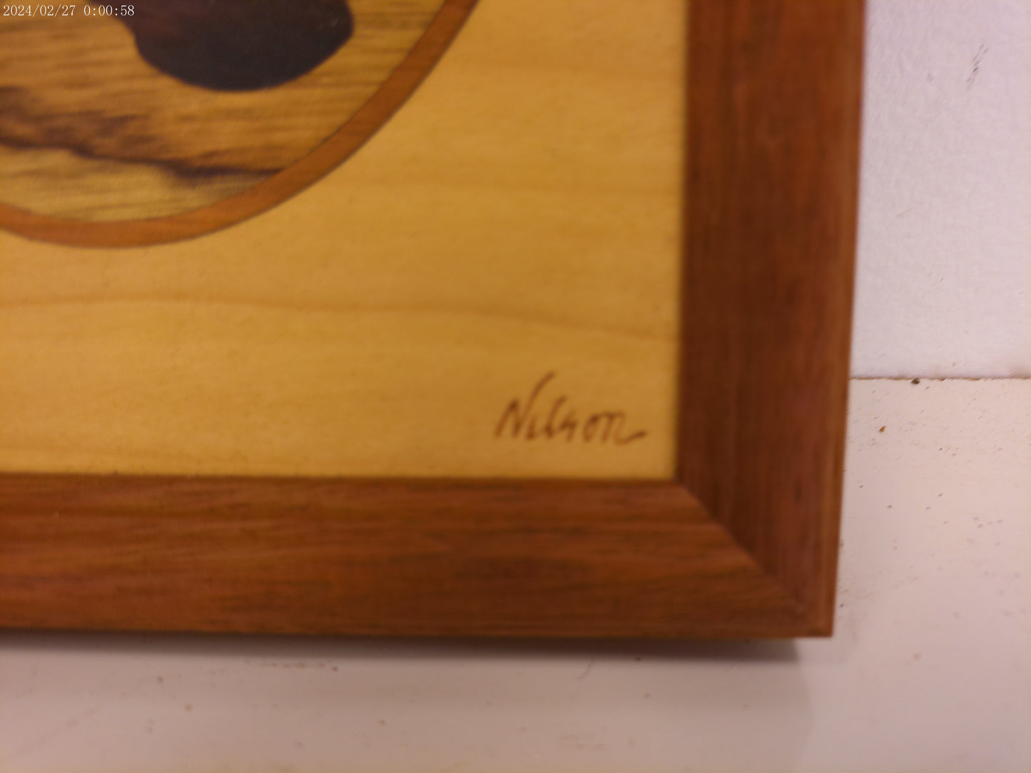 Art Duck in the water picture signed by Artist WILSON wood inlaid