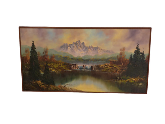 Art Mountainous Lake Landscape, oil on canvas by Artist Gerhard Wegner Original