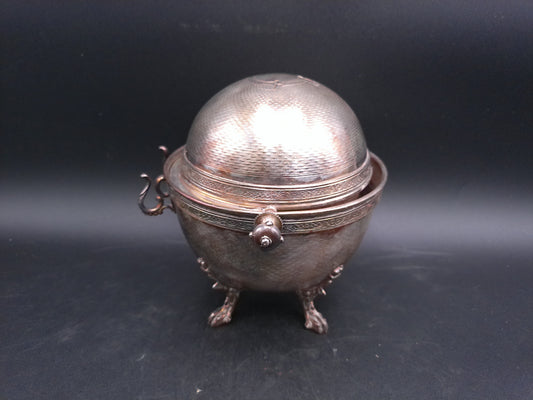 Silver Plate Dome Roll Top Butter Dish Caviar Made in England Patina Rare