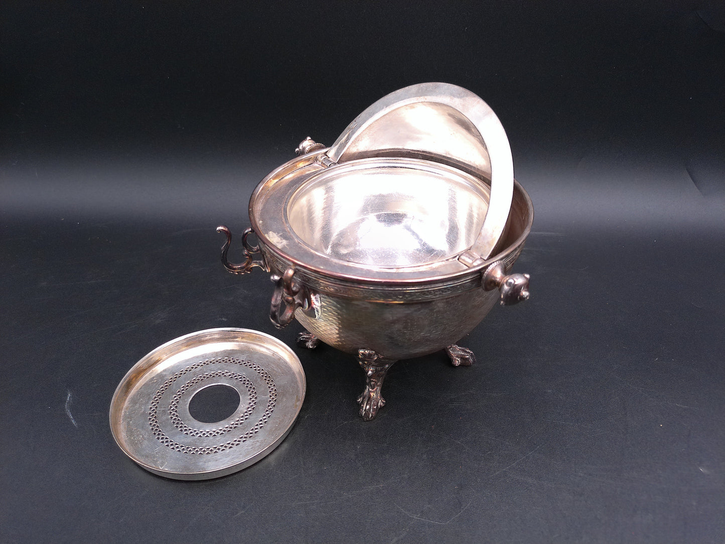 Silver Plate Dome Roll Top Butter Dish Caviar Made in England Patina Rare