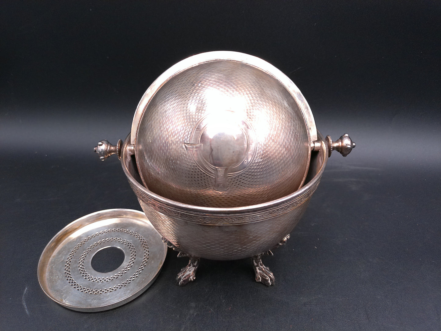 Silver Plate Dome Roll Top Butter Dish Caviar Made in England Patina Rare