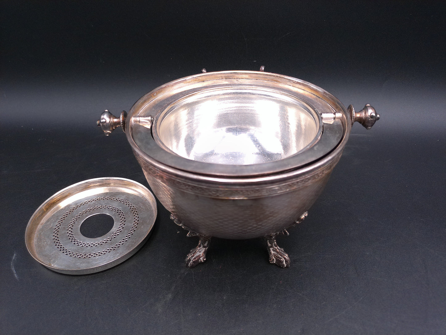 Silver Plate Dome Roll Top Butter Dish Caviar Made in England Patina Rare