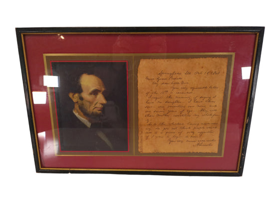 Art Abraham Lincoln Photo with letter regarding growing this beard duplicate