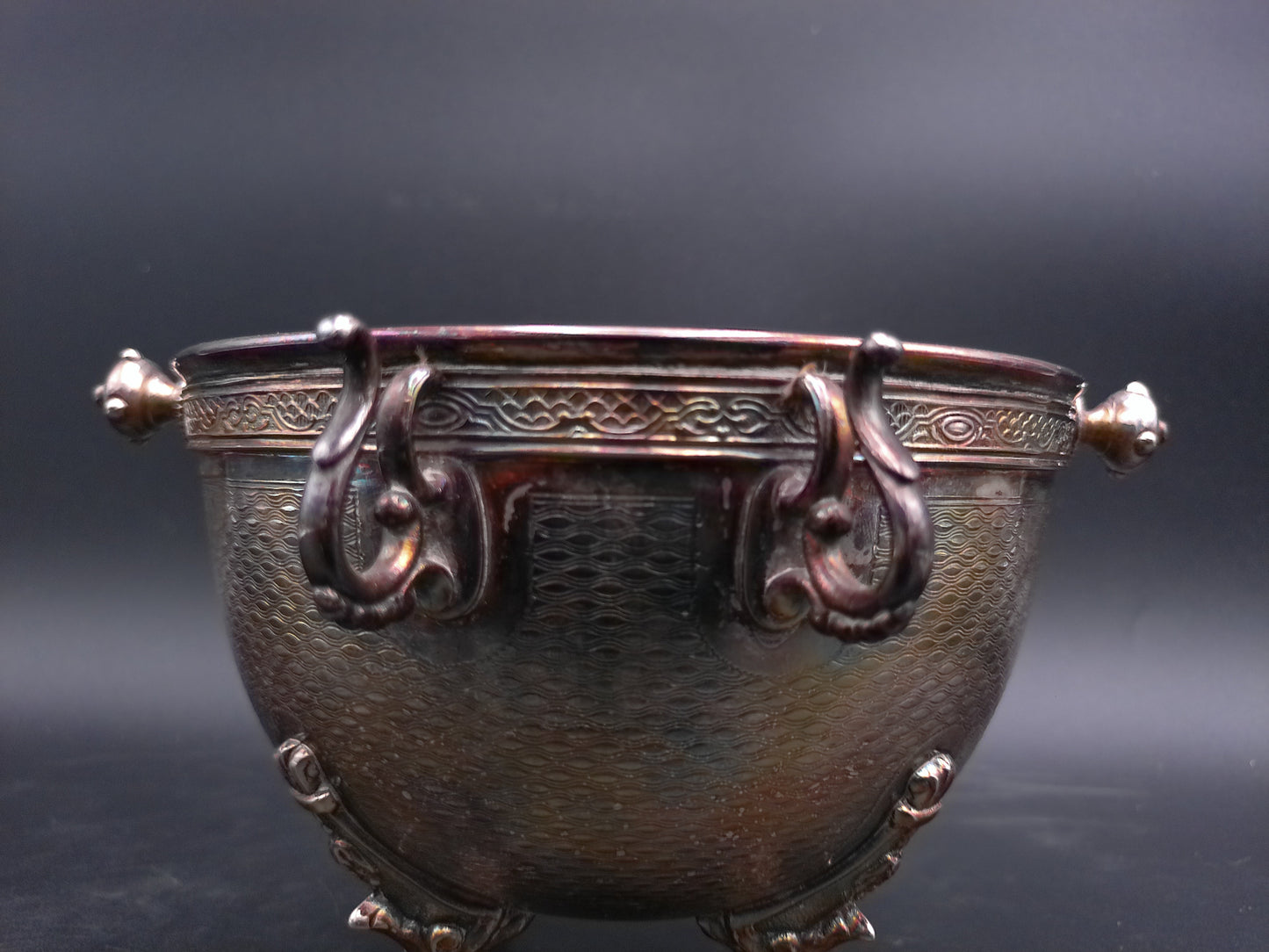 Silver Plate Dome Roll Top Butter Dish Caviar Made in England Patina Rare