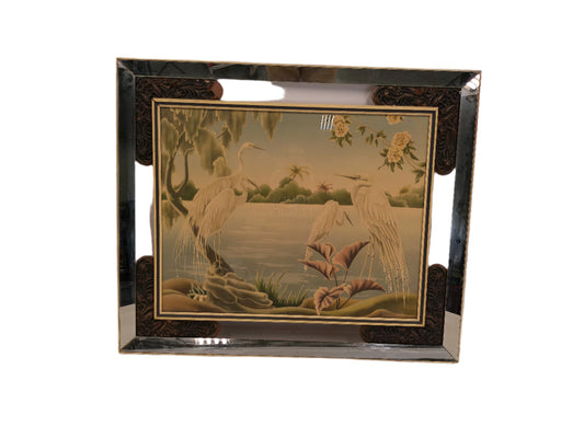 Art Mid-Century Framed Turner Egret Print Framed Picture of swans