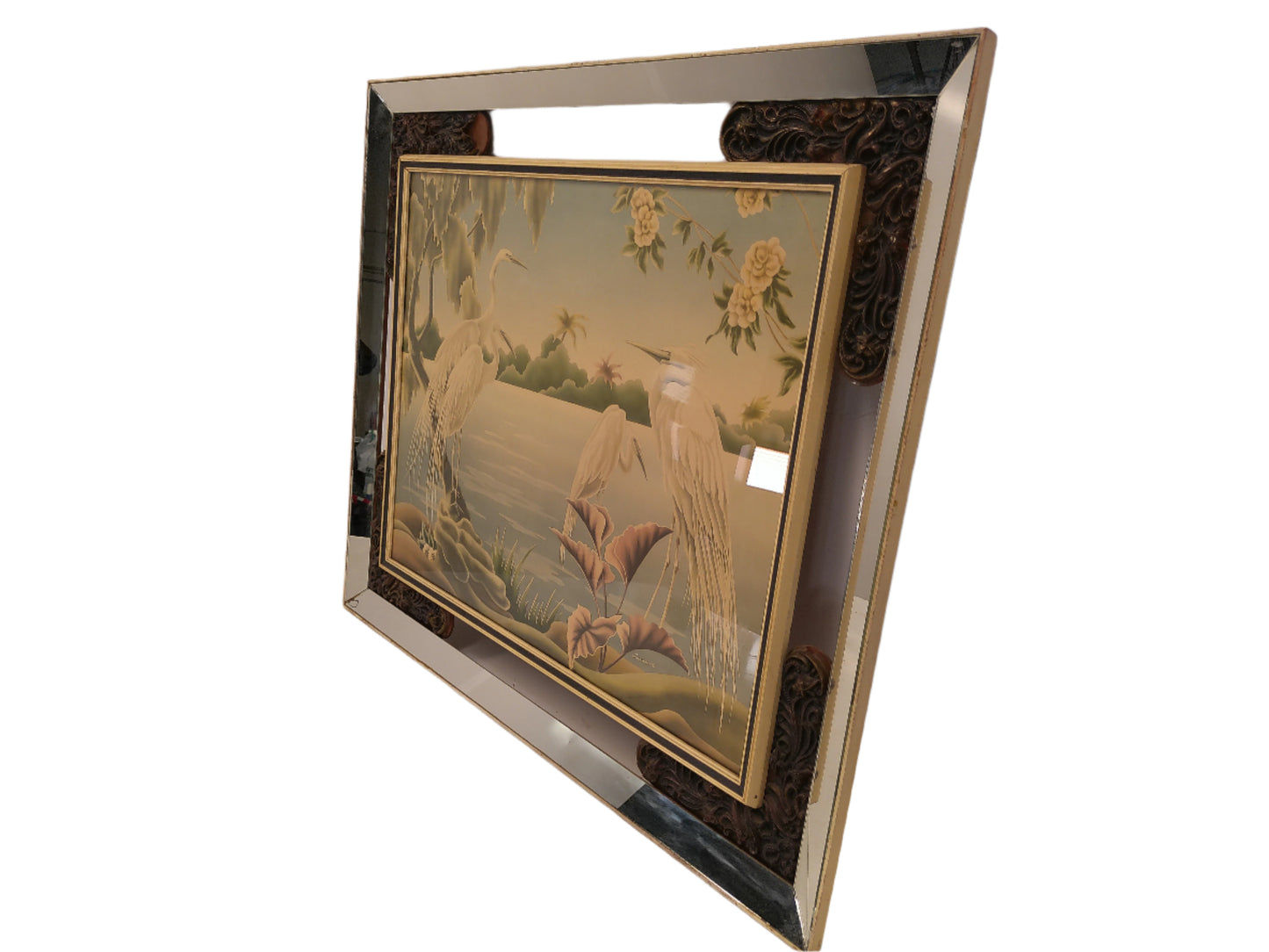 Art Mid-Century Framed Turner Egret Print Framed Picture of swans