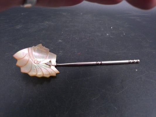 Hand Carved Native American Indian Chief Natural Mother Of Pearl Pendant  Drink Stirrer