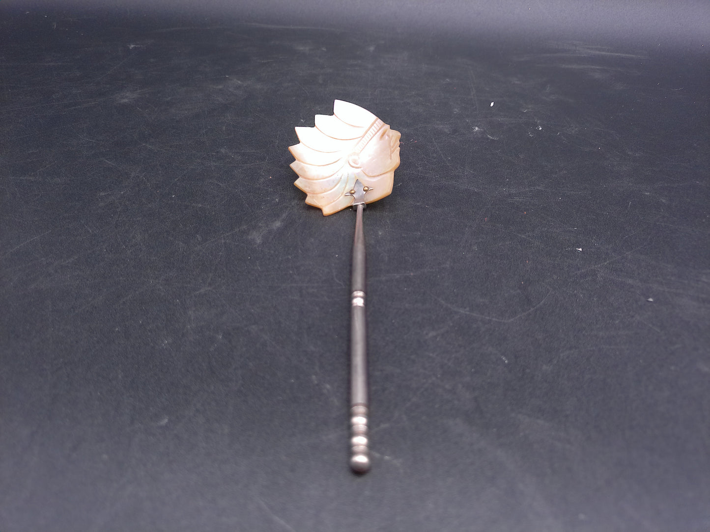Hand Carved Native American Indian Chief Natural Mother Of Pearl Pendant Drink Stirrer