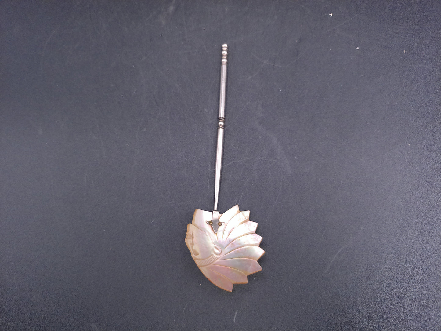 Hand Carved Native American Indian Chief Natural Mother Of Pearl Pendant Drink Stirrer