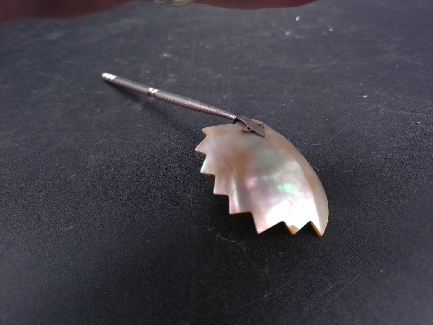 Hand Carved Native American Indian Chief Natural Mother Of Pearl Pendant  Drink Stirrer