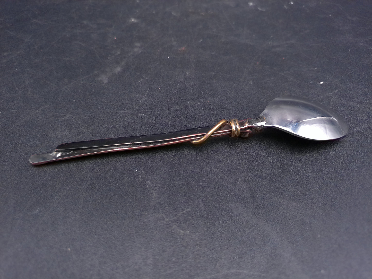 Set of 2 Spoons Gold Colored with Tea Pot on one and other Wrapped in Gold Wire