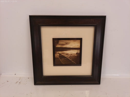 Art Morning Sunrise on Lake with Canoe Print Framed