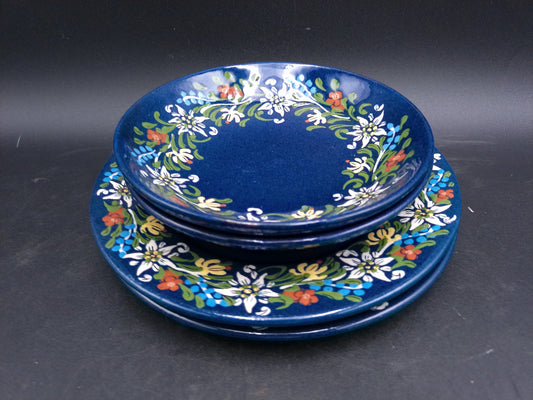 Hand Painted Set of 2 Pottery Dishes and Plates Floral Design by F. Hanni Heimberg