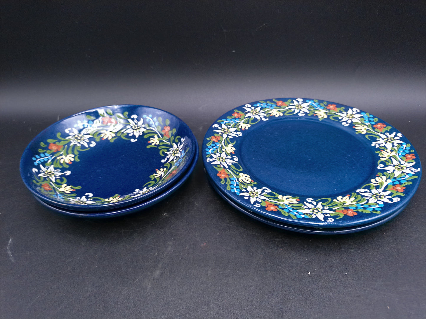 Hand Painted Set of 2 Pottery Dishes and Plates Floral Design by F. Hanni Heimberg