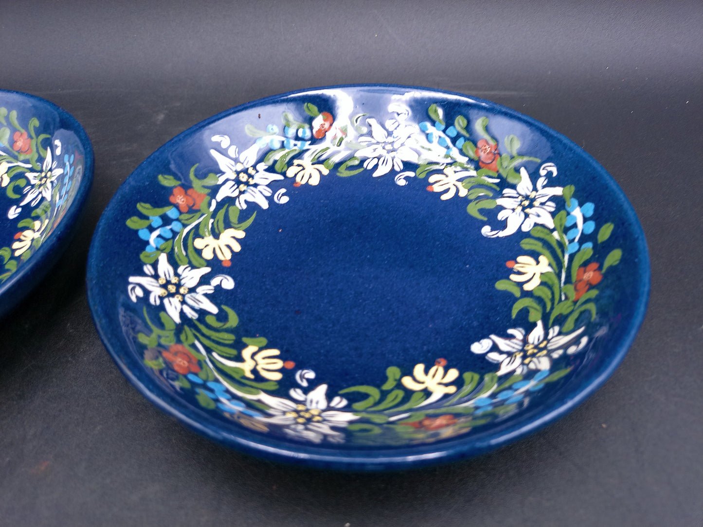 Hand Painted Set of 2 Pottery Dishes and Plates Floral Design by F. Hanni Heimberg
