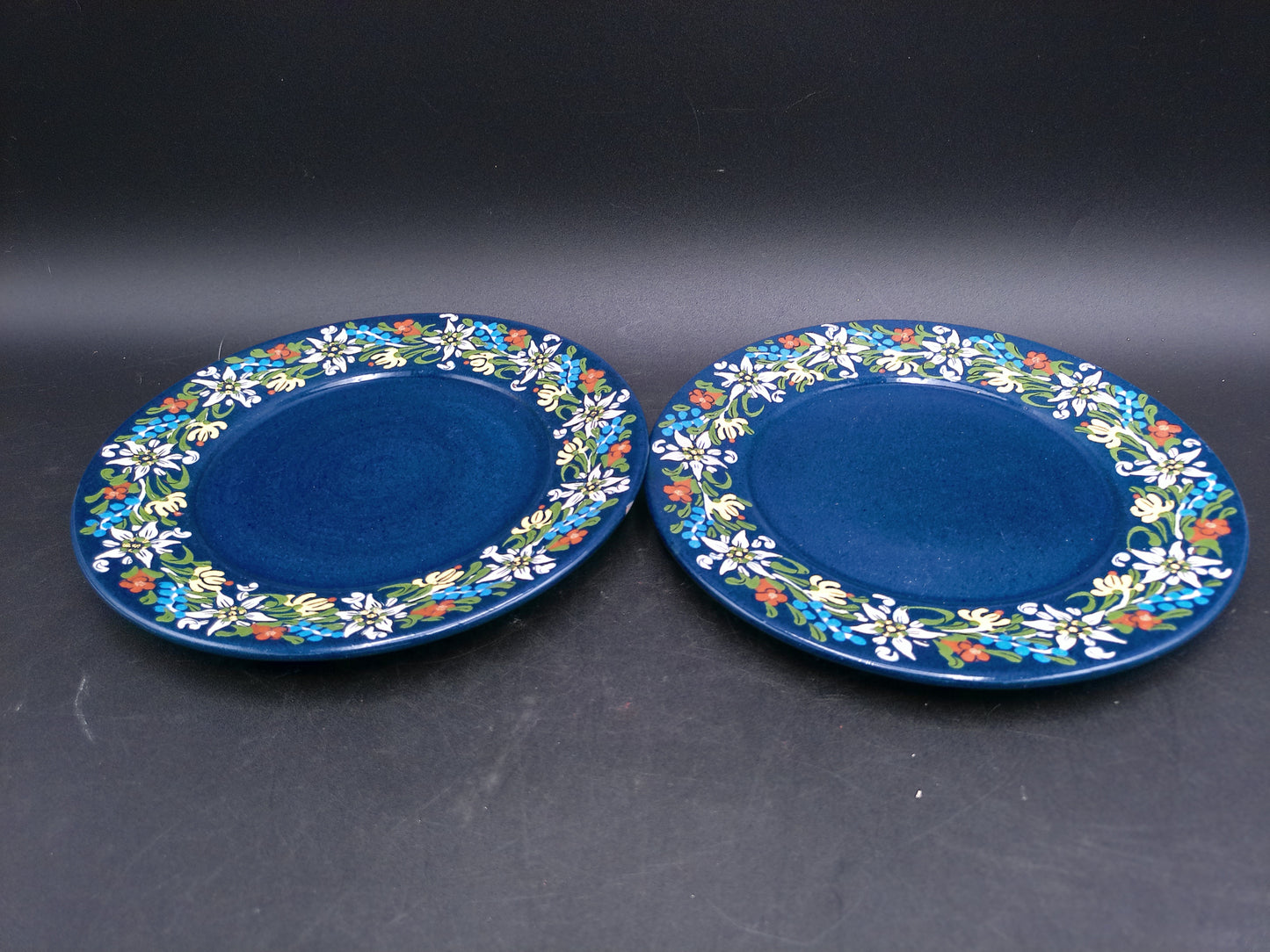 Hand Painted Set of 2 Pottery Dishes and Plates Floral Design by F. Hanni Heimberg