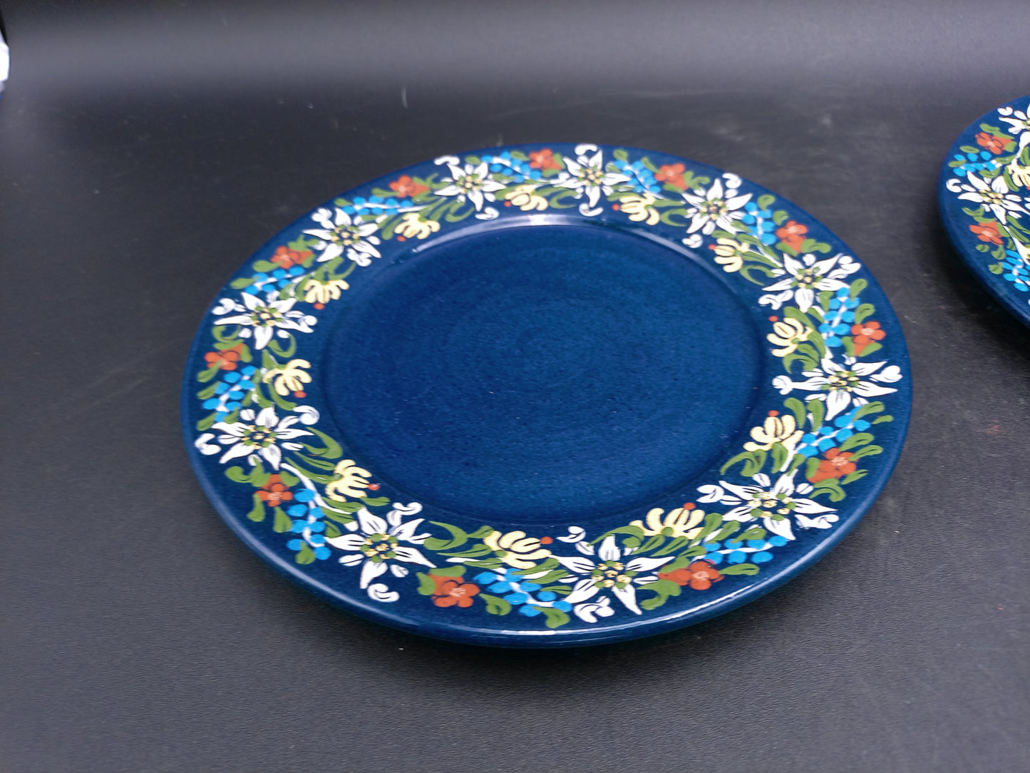 Hand Painted Set of 2 Pottery Dishes and Plates Floral Design by F. Hanni Heimberg