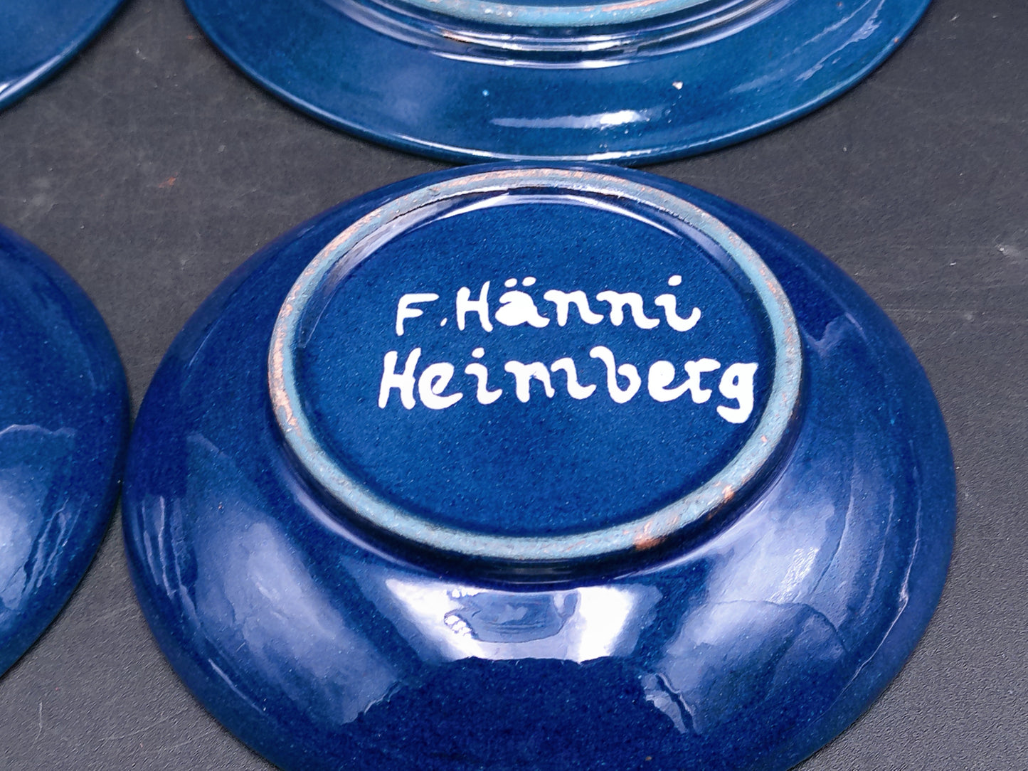 Hand Painted Set of 2 Pottery Dishes and Plates Floral Design by F. Hanni Heimberg