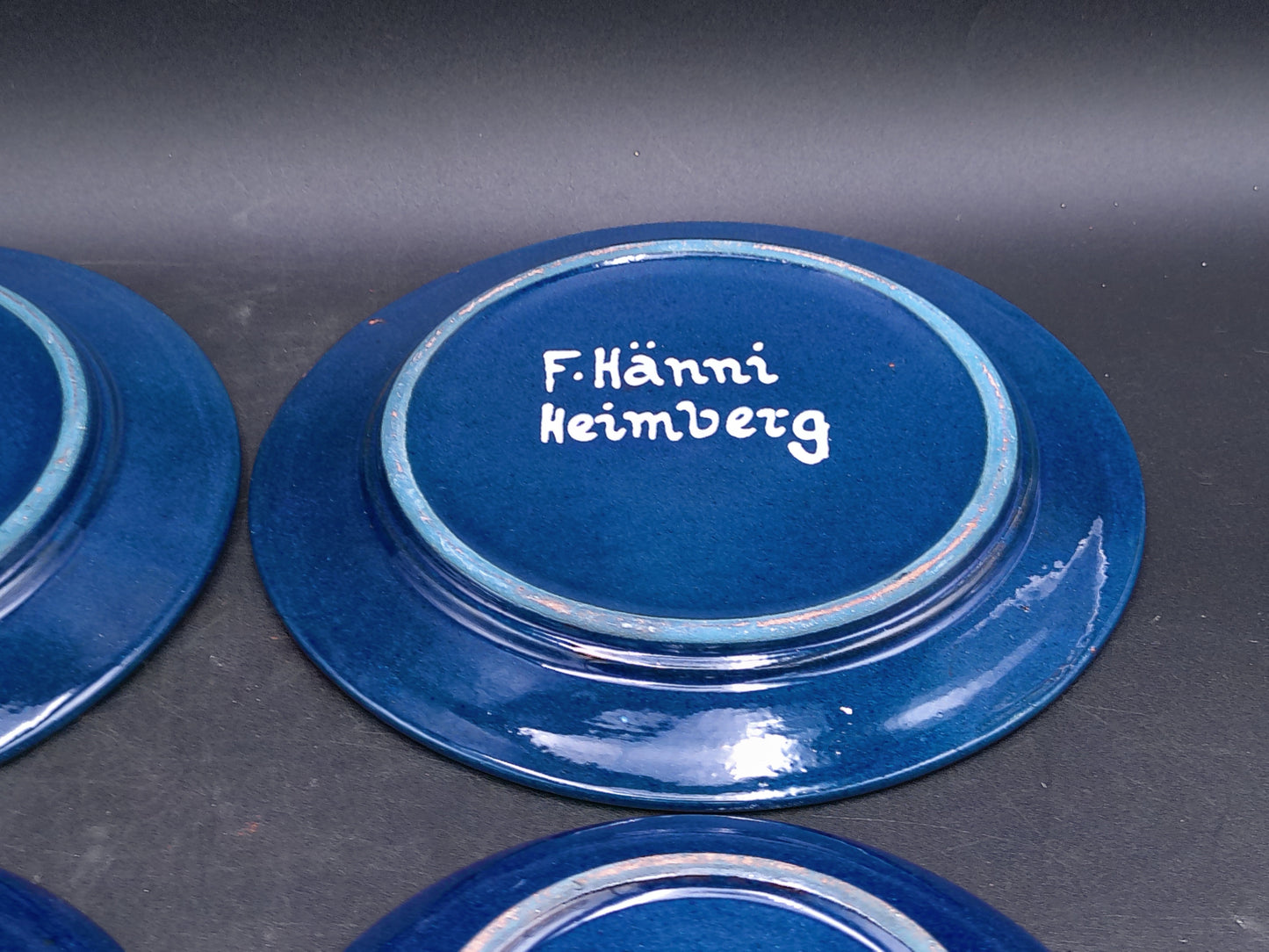 Hand Painted Set of 2 Pottery Dishes and Plates Floral Design by F. Hanni Heimberg