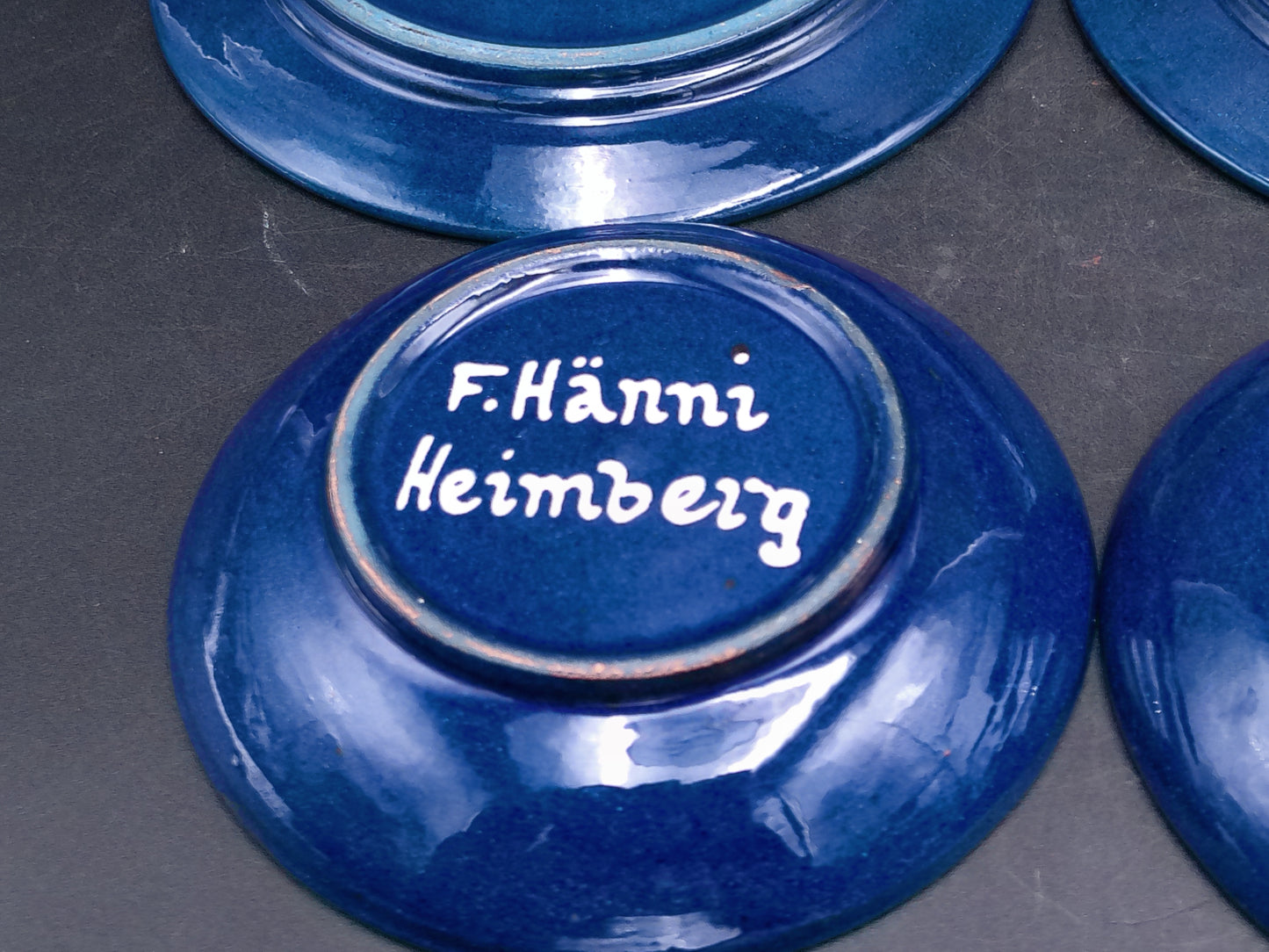 Hand Painted Set of 2 Pottery Dishes and Plates Floral Design by F. Hanni Heimberg