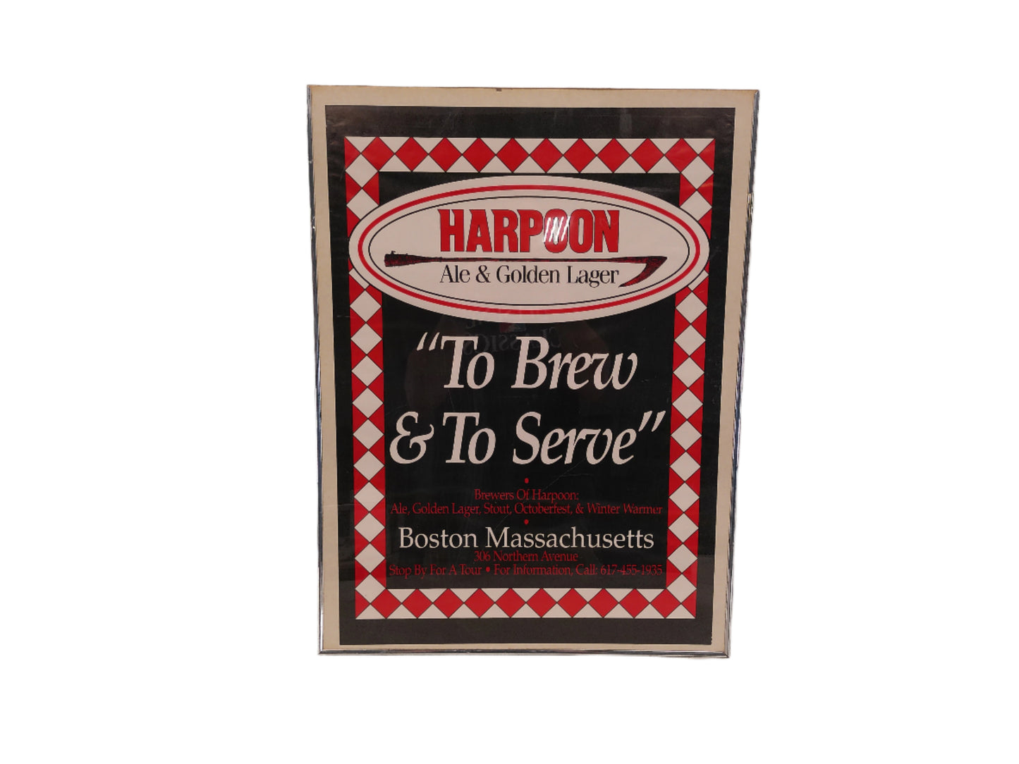 Art Harpoon Ale and Golden Lager Beer Sign Vintage Framed Boston MA