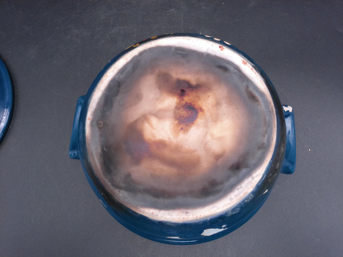 Cermanic Hand Painted Pot Bowl with Handles Lid Vintage Floral Design